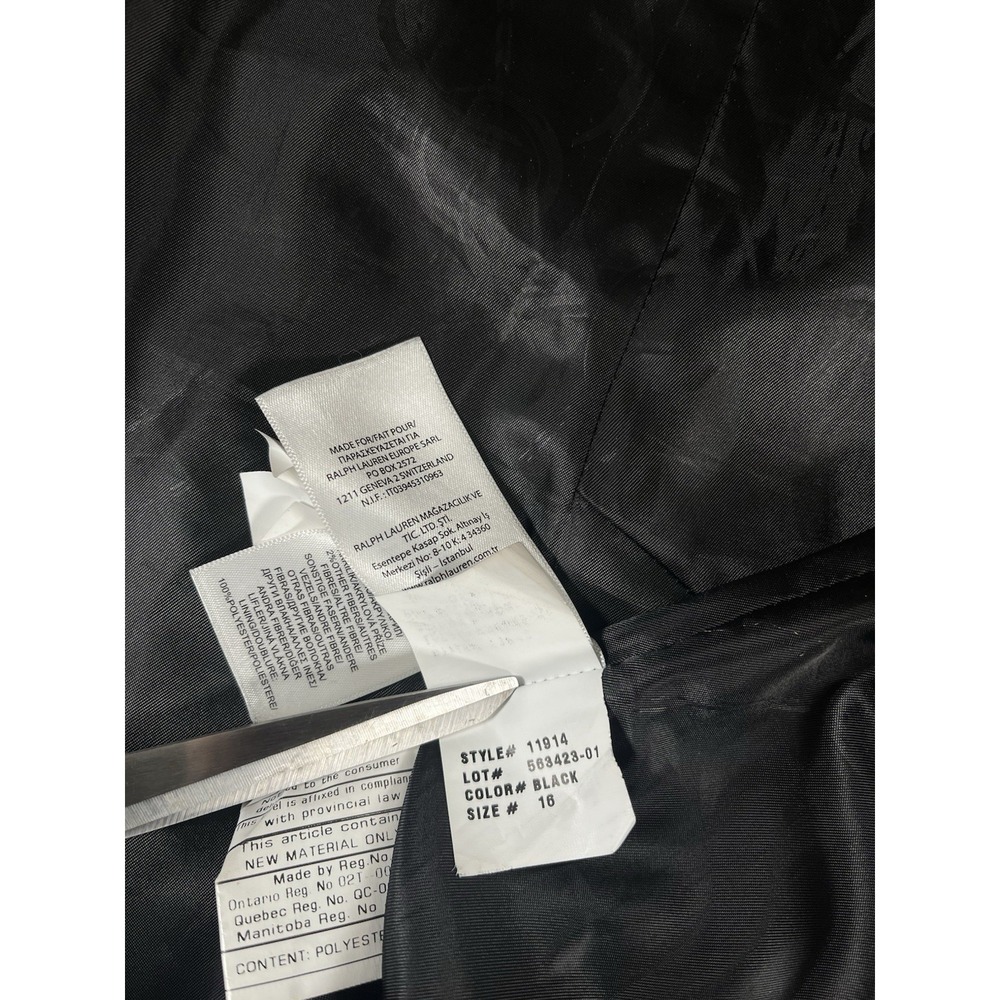 Lauren Ralph Lauren Black Wool Blend Peacoat Military Long Jacket Women's Sz 16 - Picture 9 of 14